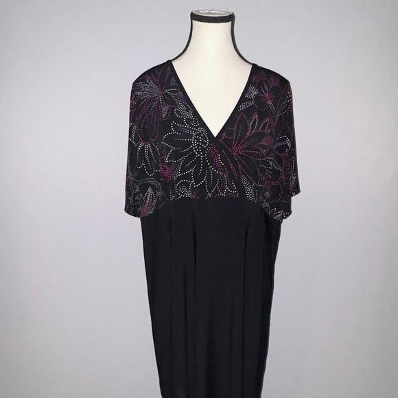 Perseption Woman Black Floral Dot Print Maxi Dress - Size 2X - Picture 1 of 5